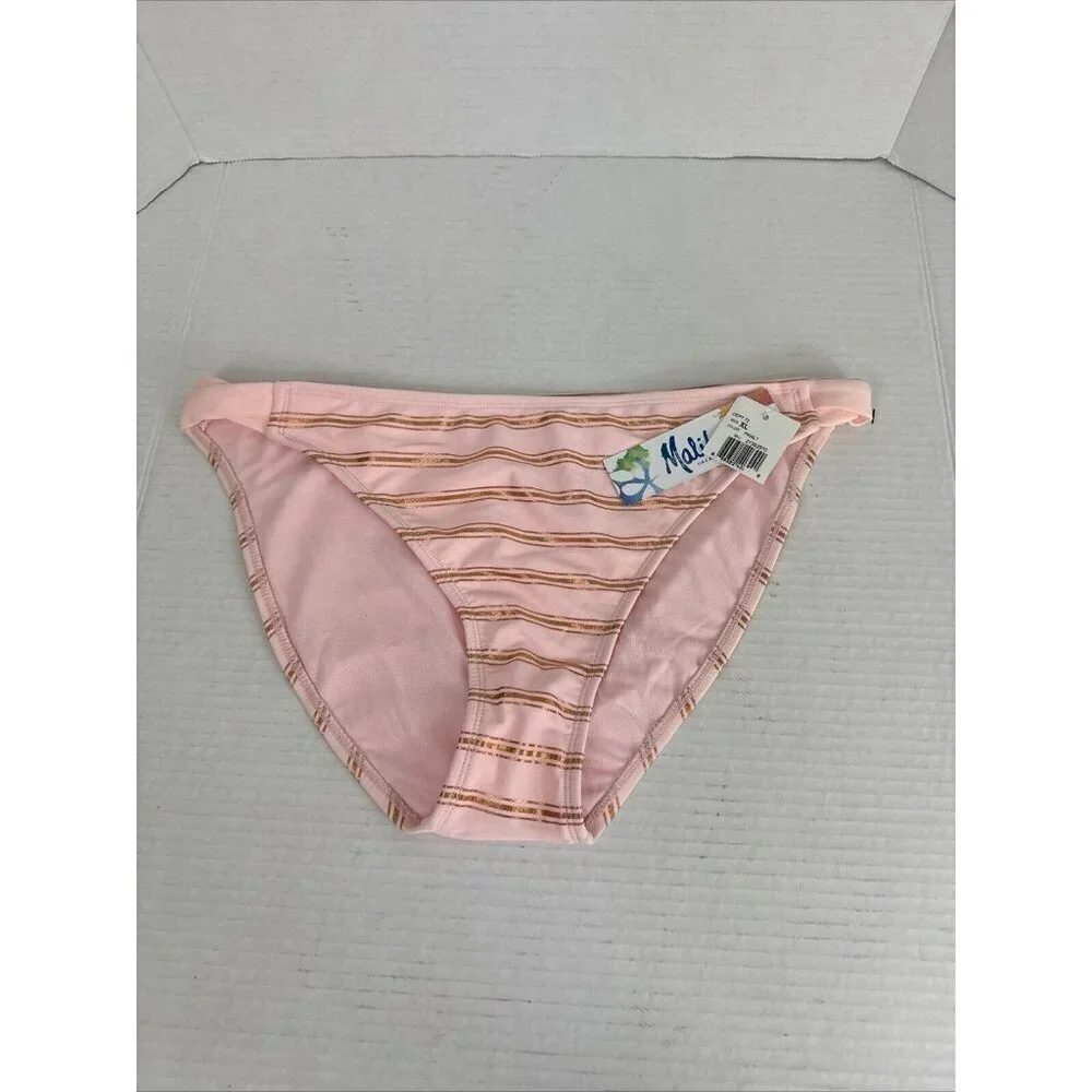 Malibu Dream Women's XL Bikini Swim Bottom‎ Pink Metallic Copper Striped New